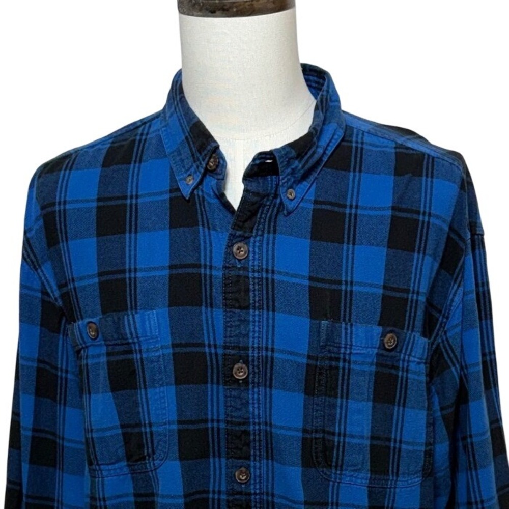 Duluth Shirt Men 2XL Blue Buffalo Plaid Free Swingin Flannel Relaxed Long Sleeve
